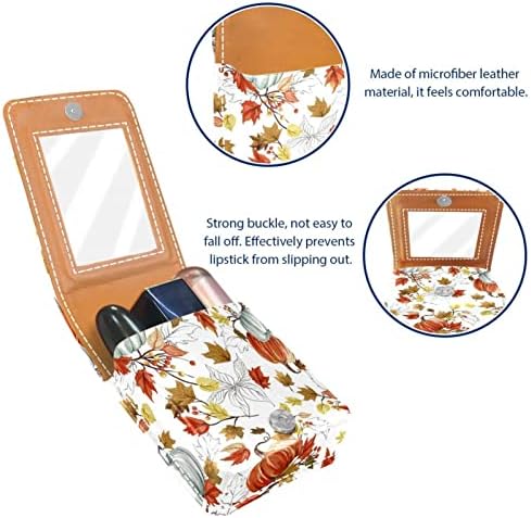 Caixa de batom de Oryuekan com espelho bolsa de maquiagem portátil fofa bolsa cosmética, folhas de outono de abóbora vintage
