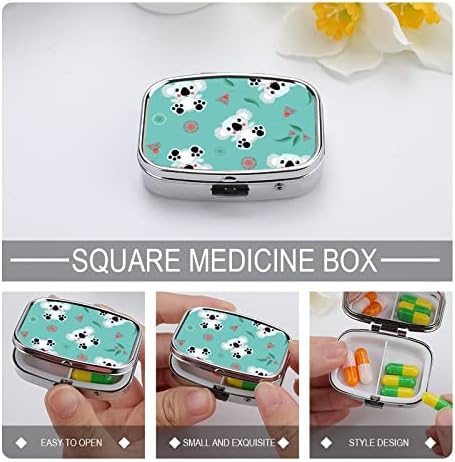 Cartoon da caixa da pílula quadrada Koala Box Caixa Metal Medic Medicine Case Organizador para bolsa de bolso e viagem