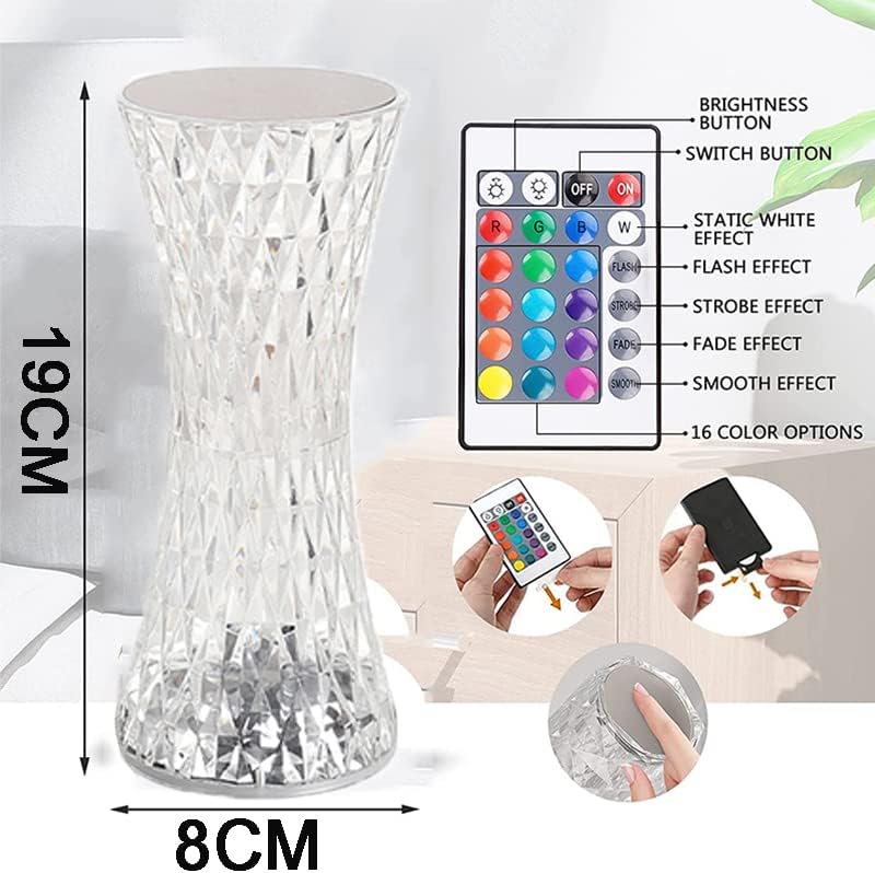 Lâmpada de Touch Crystal 16 Alteração de cor RGB Roman Rose Diamond Table Lamps para quarto da sala de estar para a decoração de festa luz criativa