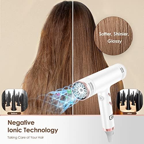 Tihoni Professional Hair Secer com difusor, poderoso secador de sopro iônico negativo com botão de tiro frio, 113.000 rpm,