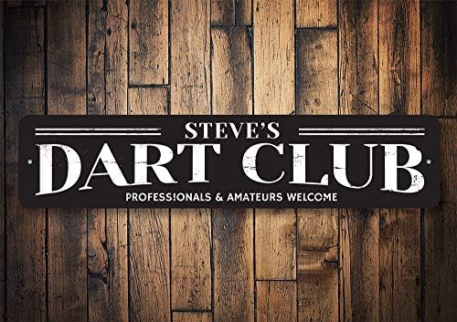 Dart Club Sign, Nome do jogador Man Cave Sign, Profissionais e Amadores de boas -vindas Decoração de alumínio da sala de jogos - 9 x 36