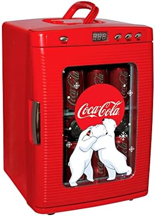 KOOLATRON KWC-25 Coca-Cola pode mais quente portátil mais quente com ursos polares e janela de exibição, vermelho, 25L DC Geladeiro pessoal, inclui cordas de 12V e AC, para o dormitório em casa Travel, 26 litros