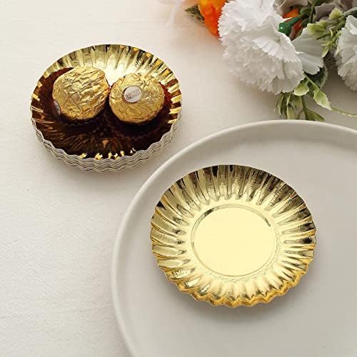 EFAVORMART 50 pacote | 3,5 Mini placas de sobremesa de papel de Rim Mini Mini -Gold de ouro, pratos de festa redondos
