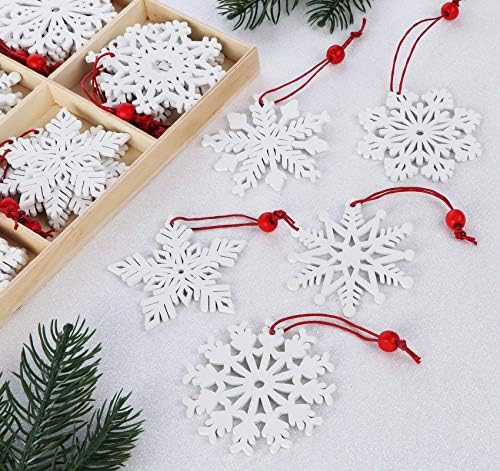 Lemonfilter 30pcs Os flocos de neve de madeira ornamentos brancos, de Natal decorações penduradas em madeira de 2,75 polegadas.