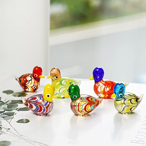 HDCRYSTALGIFTS 6PCS Mini Mini Bleawn Glass Mandarin Ducks Figuras Collectibles Art Crystal Glass Animal Showpiece Ornament