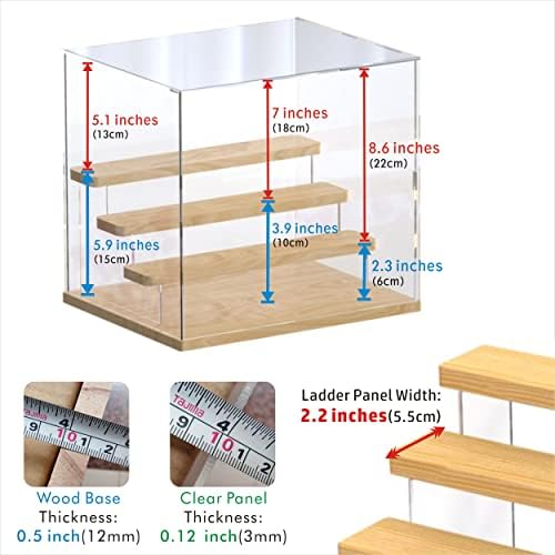 ZZHOBBIES Claro estação de exibição com porta e escada abertas, 4 camadas Visor panorâmico Proteção à prova de poeira para colecionáveis, figuras de ação, mini estatuetas: 12.5x9.4 / h11.6 in)