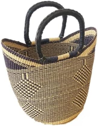 Grande YiKene Shopper Beach Bag Gana Bolga Basket Fair Trade - Black & Tan 16 -19