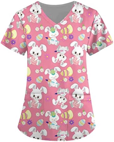 Camisas de Páscoa para mulheres, elegante e solta manga curta Camiseta gráfica de coelho, camiseta cristã