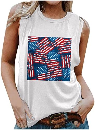 Tampas de tanques impressas da bandeira americana para mulheres estrelas das estrelas listras impressas camiseta sem mangas camisetas patrióticas camisetas de verão de verão camisetas