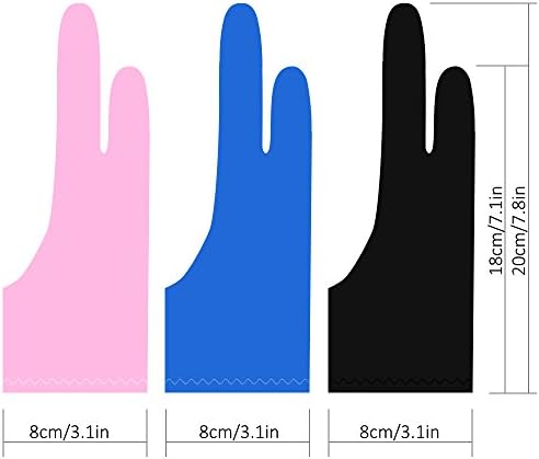 Luvas de artistas digitais senhai para exibição gráfica de caneta para tablets, 3 pacote de tamanho gratuito 2 luvas para pintura de desenho - safira azul, rosa, preto