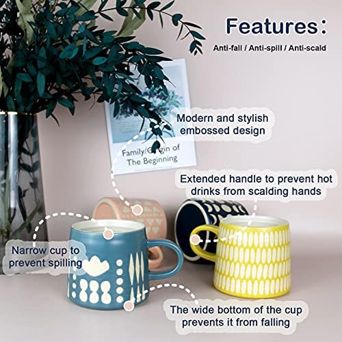 Caneca de café YouPeng, canecas de café grandes com design de alívio como presentes, xícaras de café de cerâmica com alça