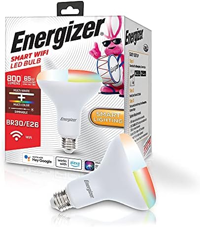 Energizer Smart LED Bulb Multi-Color e Multi-White, BR30, Google Assistant, Alexa, Siri, App Connect, 16.000.000 Customizações de iluminação, cronogramas de iluminação remota, 800 lúmens