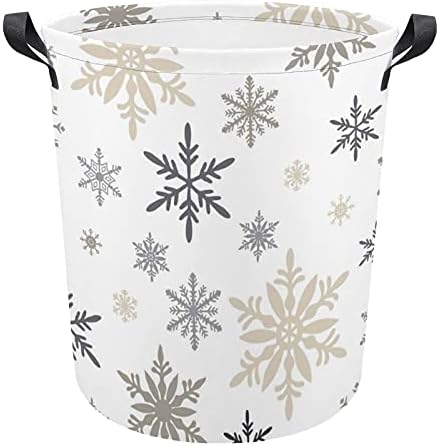 Foduoduo Cesta de lavanderia Winter Snowflakes Raunda Restre com alças Saco de armazenamento de roupas sujas dobráveis ​​para