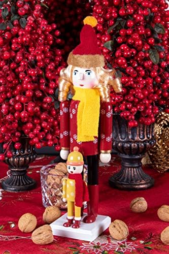 Criações inteligentes Mãe e filho de 14 polegadas de madeira tradicional de madeira, decoração festiva de Natal para prateleiras e