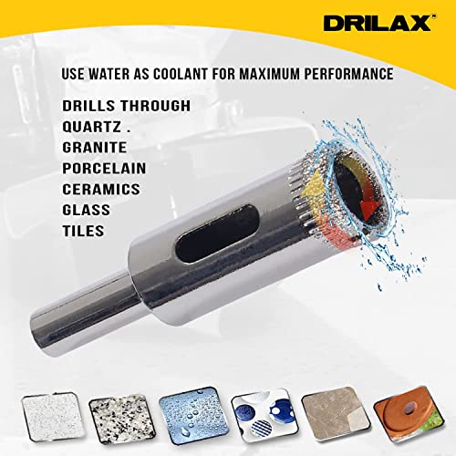 Conjunto de broca de diamante DRilax 5 PCs 1/2 Uso úmido para azulejos, vidro, tanques de peixe, granito de mármore porcelana