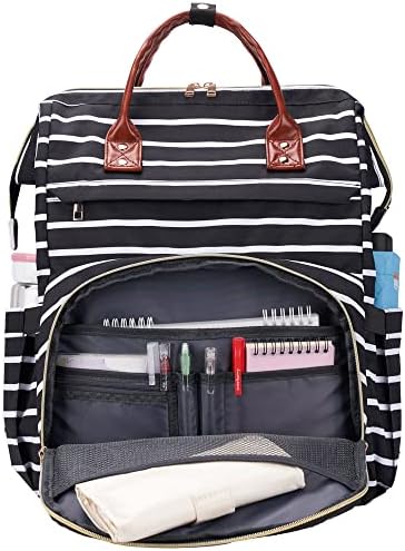 Mulheres de mochila de laptop ERIHOP Saco de laptop de 17 polegadas para o trabalho | Viagem | Enfermeira | Professor, Black Stripe