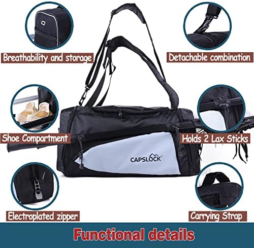 Bolsa de lacrosse Capslock - Use como mochila ou mochila - segura todo o equipamento de lacrosse ou hóquei em campo - 2 suportes
