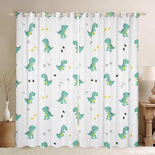 Cortinas e cortinas de dinossauros de dinossauro para crianças erosébridas, cortinas e cortinas de dino verde, cortinas de