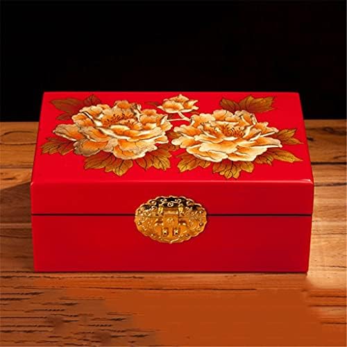 Caixa de joias retro YLLWH Caixa de joalheria de presente de casamento em estilo chinês com trava