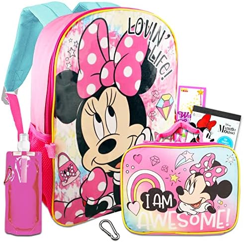 Mackpack Minnie e lanchonete - pacote com mochila Minnie e lancheira isolada, além de bolsa de água, adesivos de Minnie e muito mais