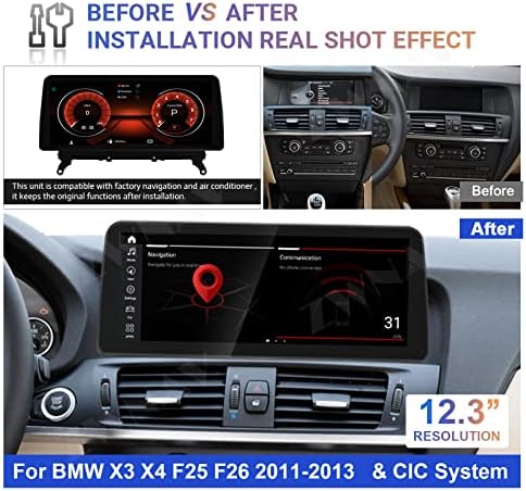 ZWNAV Android 11 estéreo de carro 12,3 Tela de toque para BMW X3 X4 F25 F26 CIC 2011-2013,4G LTE, CarPlay sem fio