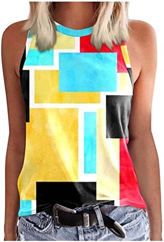 Uqrzau feminino Tops de verão Top Top colorido bloco de impressão Halter top elegante tanque de fada y2k camisas vintage