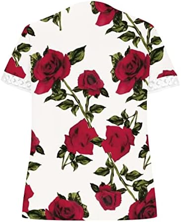 Camisas de meninas estampas florais top tshirts de manga curta vneck renda spandex lounge camisas de outono de verão 2023 roupas modernas