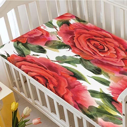Rosas com temas de mini folhas de berço, lençóis de berço portáteis Criança de colchão de colchão de colchão de colchão ou lençol