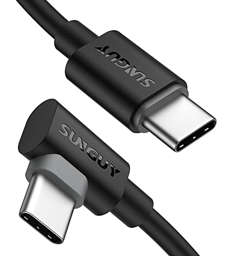 SunGuy USB C a USB C Cabo 3 pés [2pack], 60W ângulo reto de 90 graus tipo C Cord Cordão USB 2.0 Sincronização de dados compatível