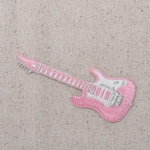 Guitarra elétrica - rosa/branco - música - ferro bordado em patch