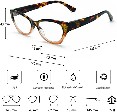 Óculos de leitura de Cateye para mulheres de óculos de computador de bloqueio de luz azul com dobradiça de mola