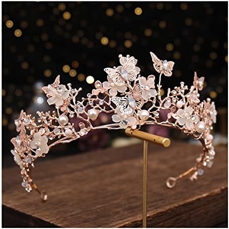 Coroa de noiva da coroa bjqzx coroa de shinestone pérola e tiara butterfly hairband hair hair acessórios