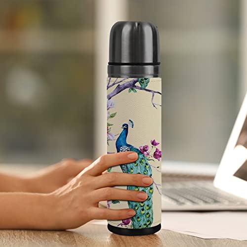 Vantaso Pavage Peacock Animais Flores Floral Árvore Isolada Vacuum Sports Sports Sports Water Bottle Cup Conce