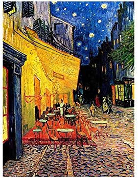 ALONLINE ART - Cafe Terrace de Vincent van Gogh | Imagem emoldurada de ouro impressa em tela algodão, anexada à placa de espuma