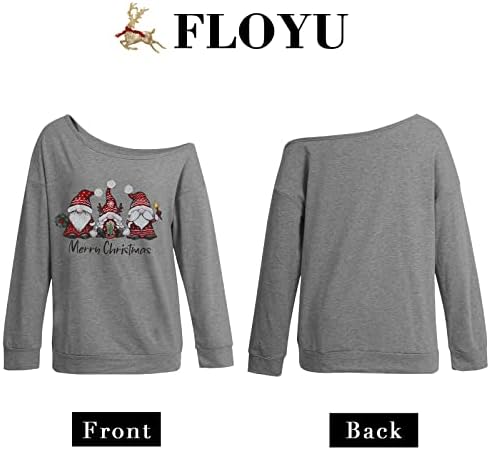Floyu Women Christmas Off Sweatshirt Diretor Gnomies Santa Graphic Tee Christmas Gnomies Camisa de Matra Longa de Manga Longa