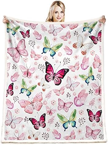 Cobertor de borboleta cyrekud, presentes de borboleta para mulheres cobertor de aniversário, presentes de borboleta para meninas cobertor, cobertor rosa de borboleta para amantes de borboleta, sofá de sofá decoração de natal 50x60 polegadas