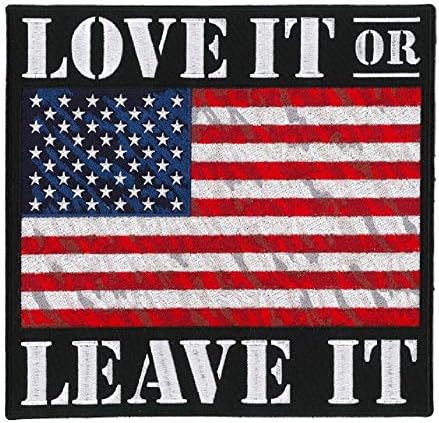 Bandeira dos EUA esfarrapada - manchas grandes - bandeira americana rasgada bordada, esfarrapada, traseira de backing de calor/adesivo - 9 x 5,5