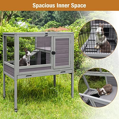 Rabbit Hutch Indoor, coelho gaiola de pet house para pequenos animais com gaiola de porquinho sobre rodas - malha de arame removível