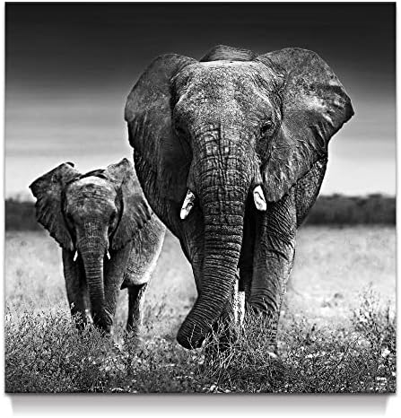 Elefantes Arte da parede Decoração: Branco preto Two elefante Picture Animal Decoração de temas Pintura de arte para