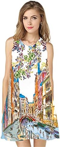 ANDONGNYWELL Feminino de verão feminino feminino com estampa de vestido de vestido de linhas de vestido de linha de linha de linha