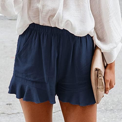 Shorts de babados para mulheres de verão casual calça curta curta cintura elástica shorts confortáveis ​​bolso solto bolso solto
