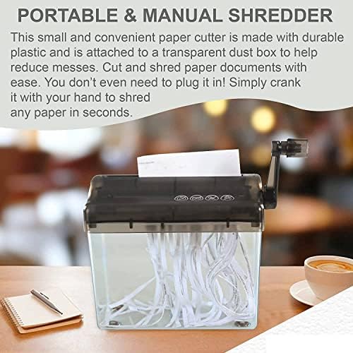 Mini Manual Shredder, Mágua de Cortador portáteis de papel de papel Máquina de corte reta com cesto e ensino de suprimentos