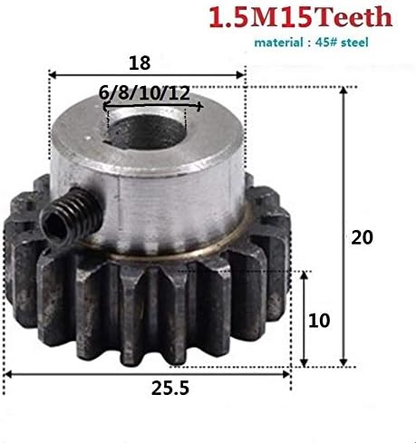 XMeifeits Industrial Gear Industrial 2pcs Espurra Engrenagem Pinhão 1,5m Mod 1.5 15 dentes 1,5m15t Diâmetro interno 6/8/10/20