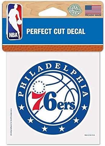 WinCraft NBA Philadelphia 76ers 4x4 Decalque cor de corte perfeito, cores de equipe, tamanho único