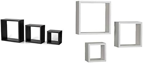 Prateleiras de cubos quadrados de parede flutuante de Melannco - madeira, conjunto de 3 prateleiras de cubos quadrados em preto