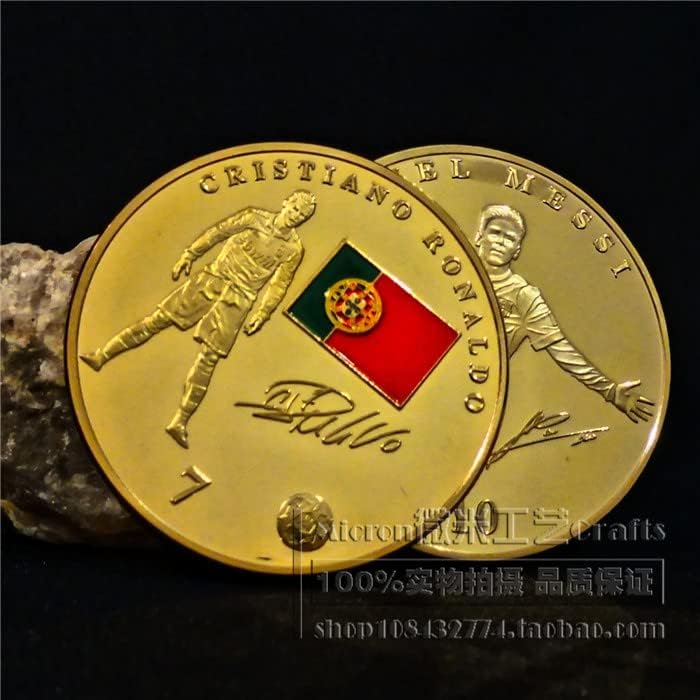 2 Conjunto completo de Messi + C Ronaldo Football Sports Sports Coins Gold Plated Medal Messi