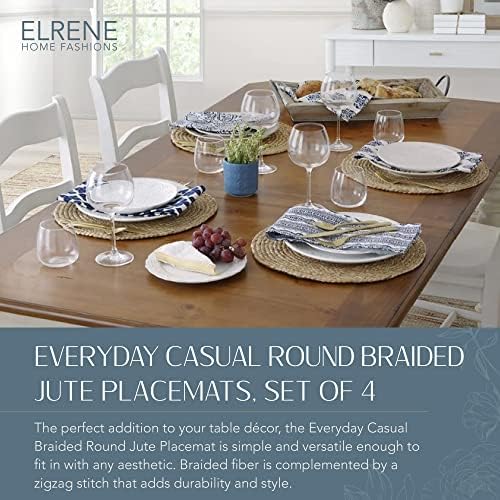 Elrene Home Fashions todos os dias da juta casual de juta Placemats, Placemat de juta para refeições casuais, 15 polegadas