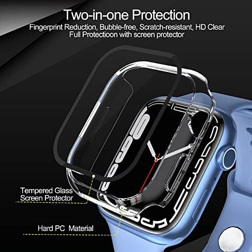 Caixa de PC rígida de 2 pacote de 2 pacote com protetor de tela de vidro temperado compatível com Apple Watch 41mm, cobertura de proteção geral ultrafina para a série Iwatch 7 41mm