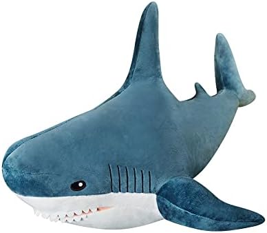 31 polegadas de tubarão gigante travesseiro de animal de pelúcia, brinquedo de pelúcia azul de tubarão, travesseiro de arremesso