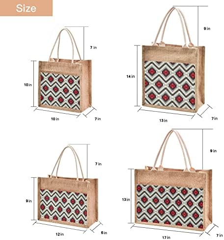 Cataku Jute Tote Tribal Zigzag Boho Sacos de bolsas de estopa com alças reutilizáveis ​​para mulheres compras Tote Tote Bolsa de viagem 13 x 14
